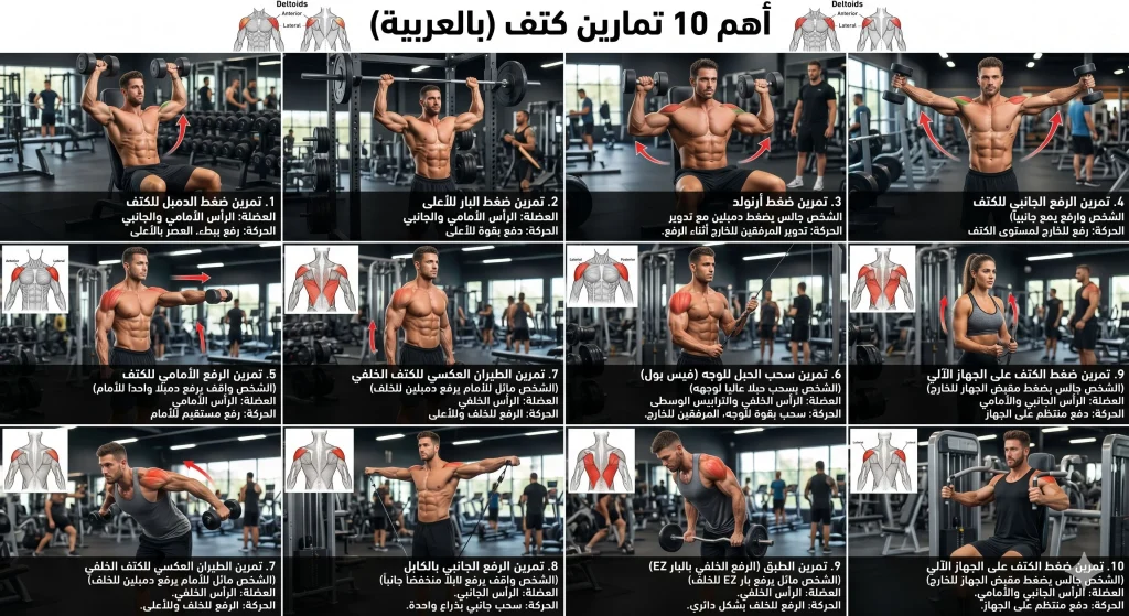 تمارين الكتف: دليل شامل لأقوى 10 تمارين لكتف عريض ومشدود